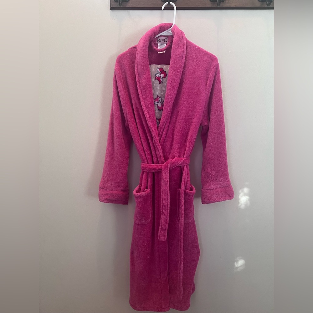 K&C Girls Fuchsia Pink  Robe One Size and Fox PJ Pants Size Large